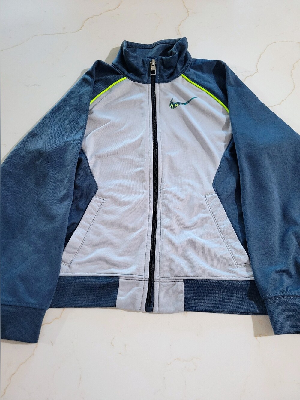 Nike Kids Navy & Light Gray Athletic Zip Jacket with Neon Accent